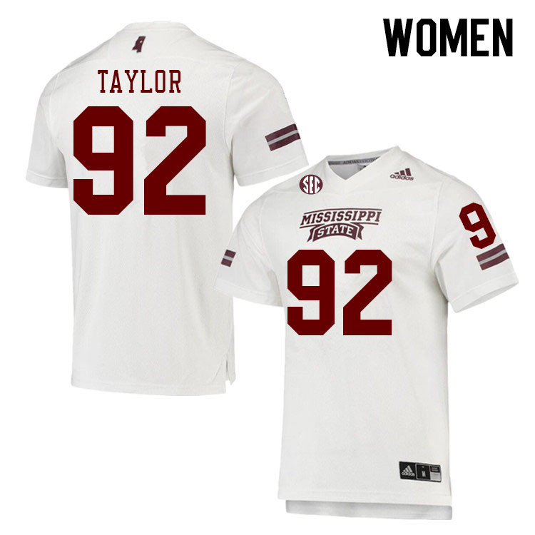 Women #92 Eric Taylor Mississippi State Bulldogs College Football Jerseys Stitched Sale-White